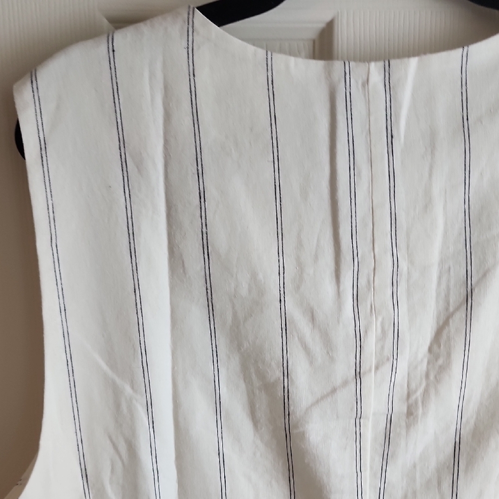 GAP Women's White And Navy Striped Linen Button Down Vest XXL - Picture 5 of 6